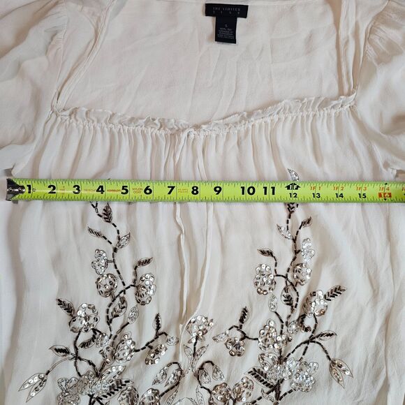 The Limited 100% Silk Gorgeous Cream Blouse Top w Lots of Bling sz S - Picture 5 of 8